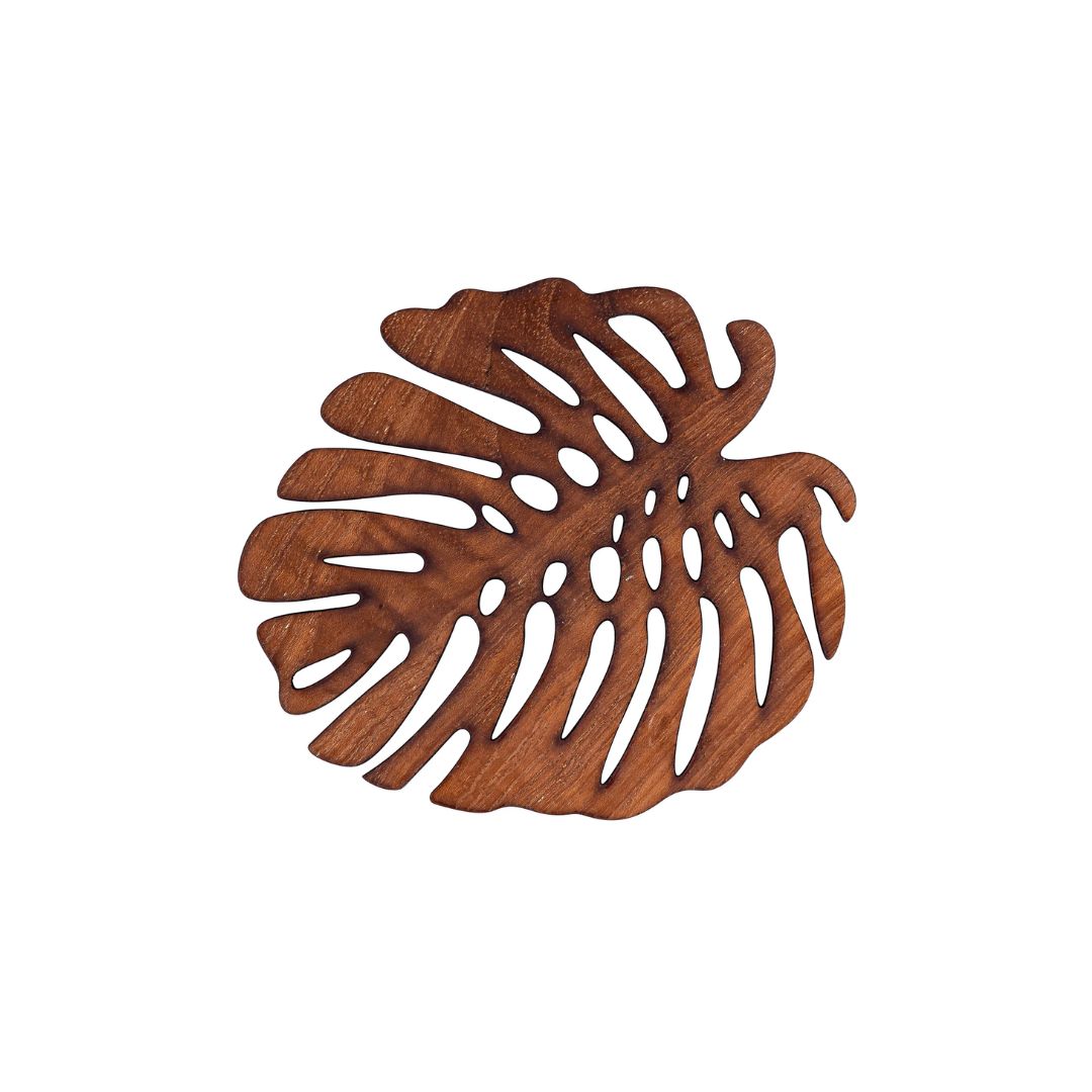 Monstera-Untersetzer aus upgecyceltem Teakholz – Set aus 2