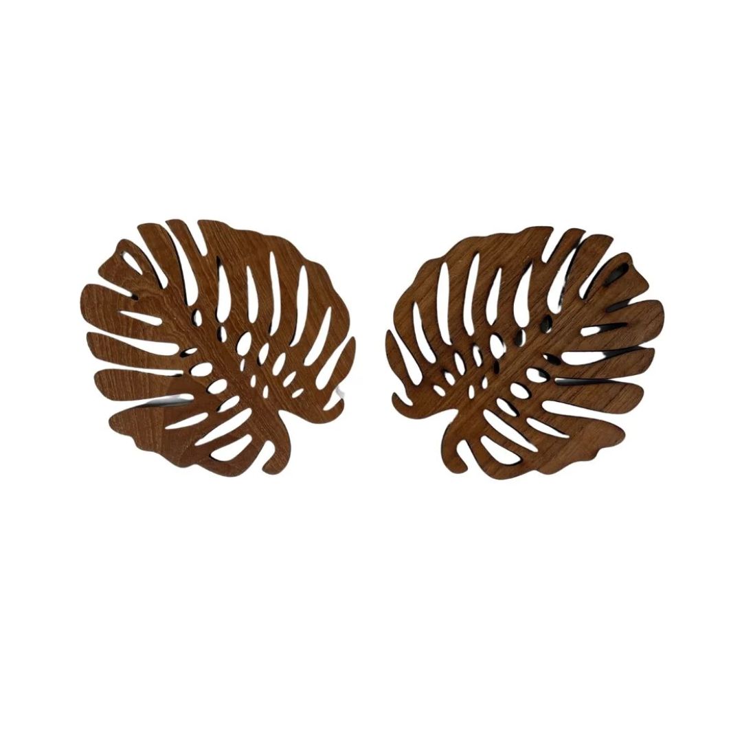 Monstera-Untersetzer aus upgecyceltem Teakholz – Set aus 2