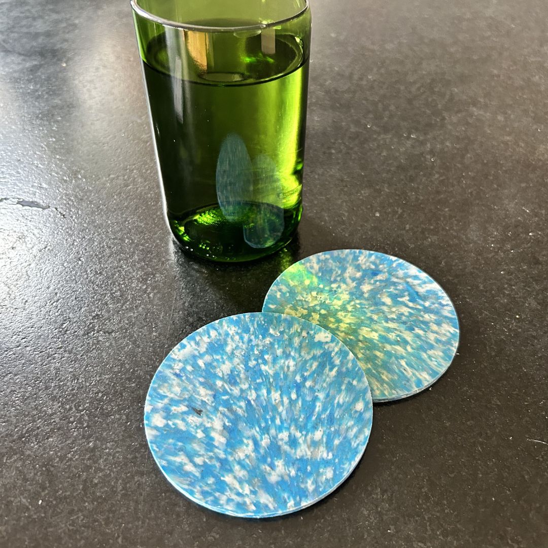 Recycled plastic coasters – Set of 2 - Light blue & white