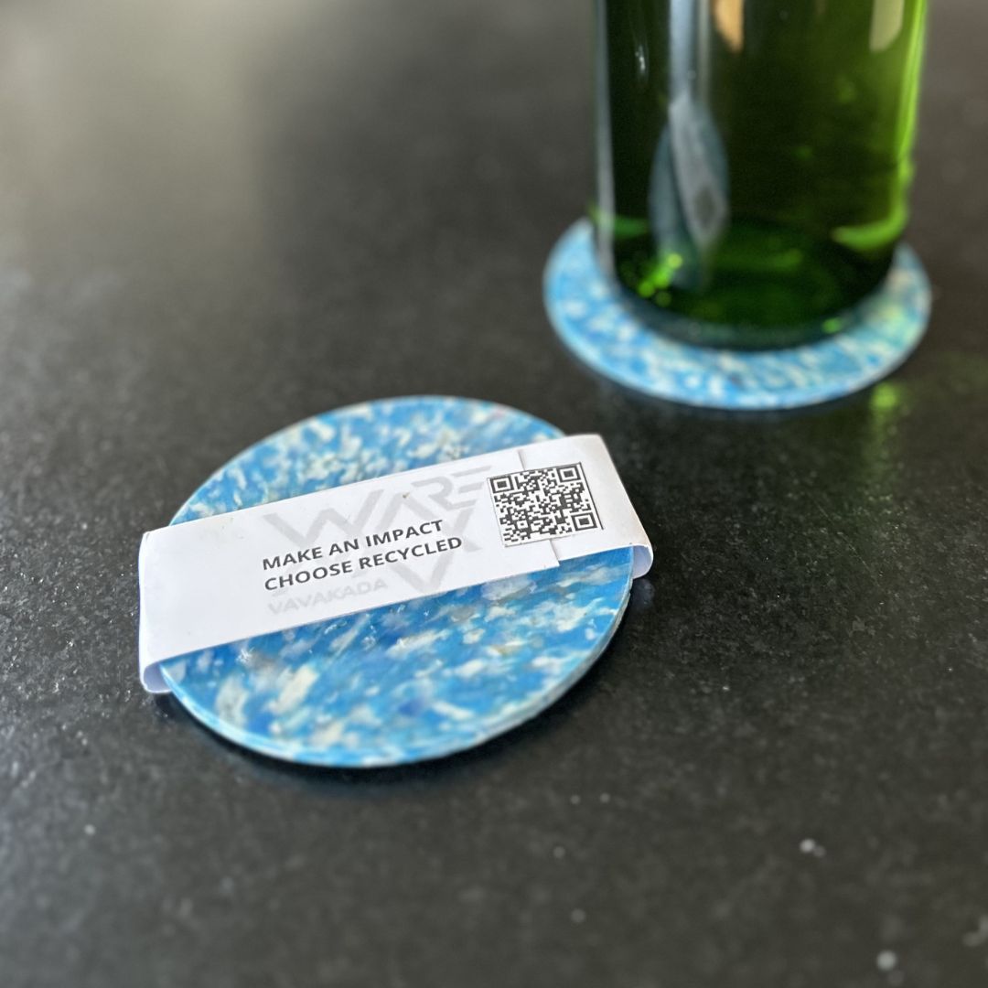 Recycled plastic coasters – Set of 2 - Light blue & white
