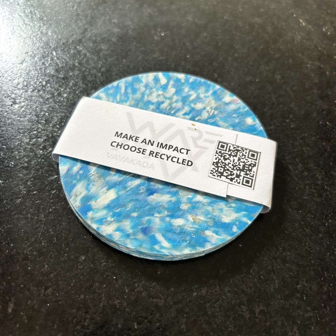 Recycled plastic coasters – Set of 2 - Light blue & white