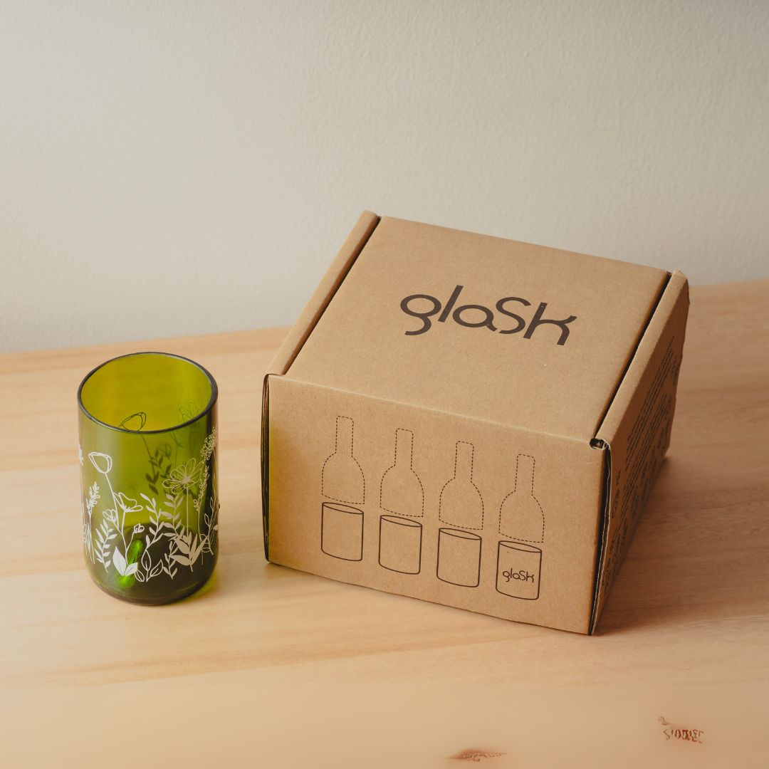 Frühling - Set mit 4 recycelten Gläsern