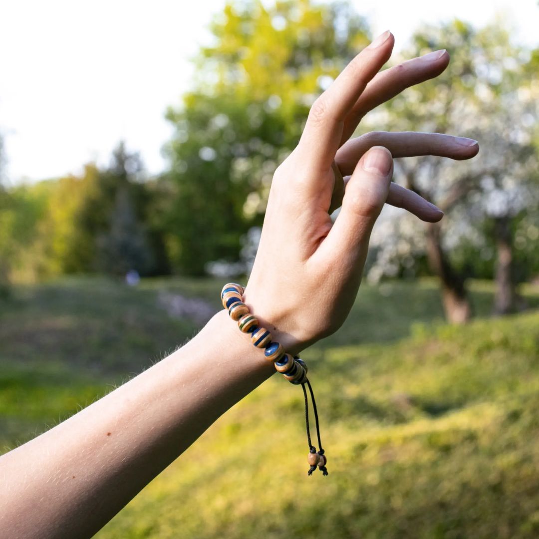 Red Recycled Skateboard Bracelet – Handmade Wood Bead Bracelet