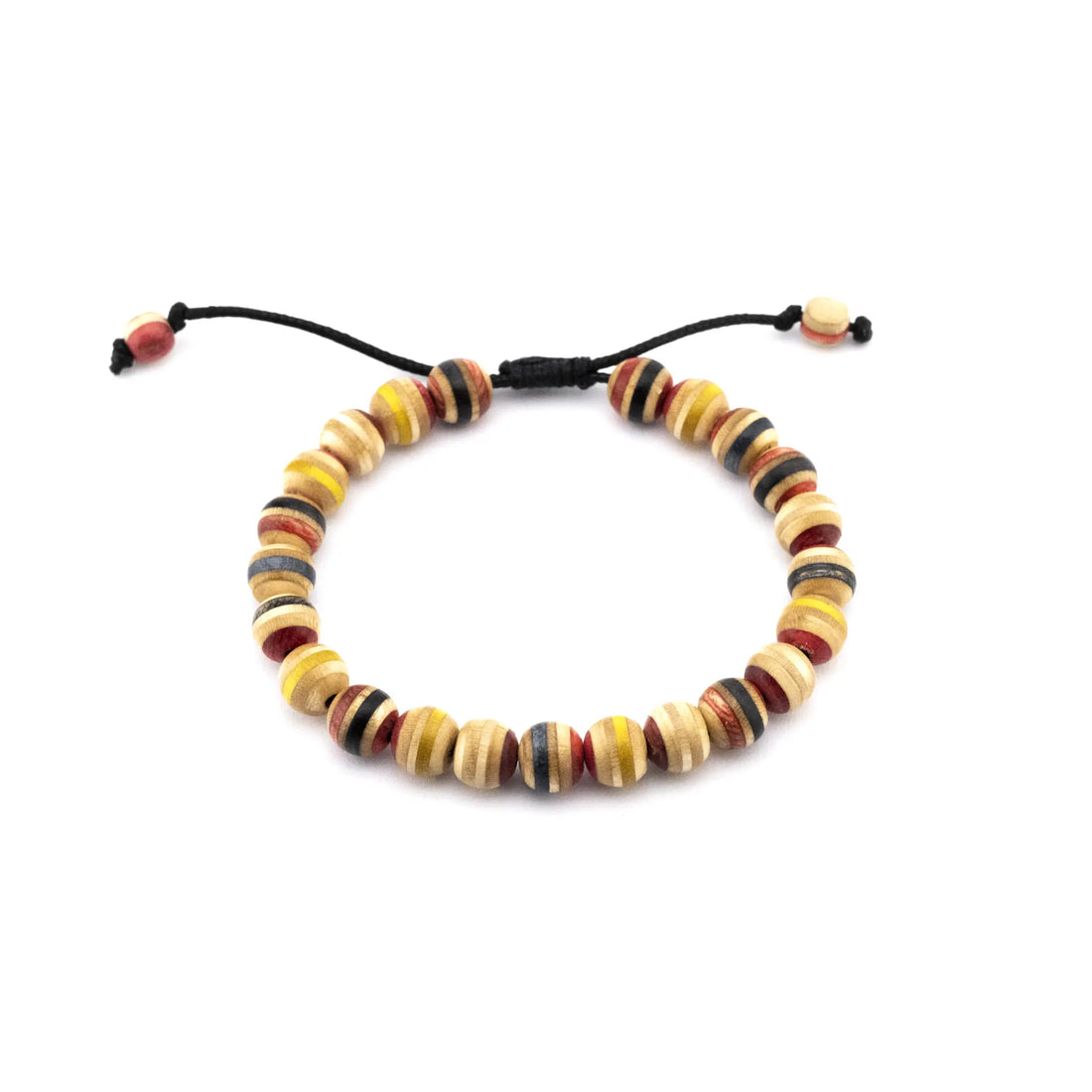 Bracelet rouge en skateboard recyclé – bracelet en perles de bois