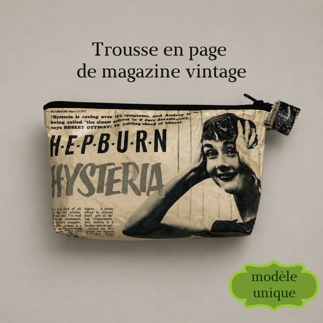 Vintage Federmäppchen aus Magazinseite mit Audrey Hepburn-Motiv
