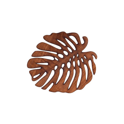 Monstera Upcycled Teak Wood Coasters – Set of 2