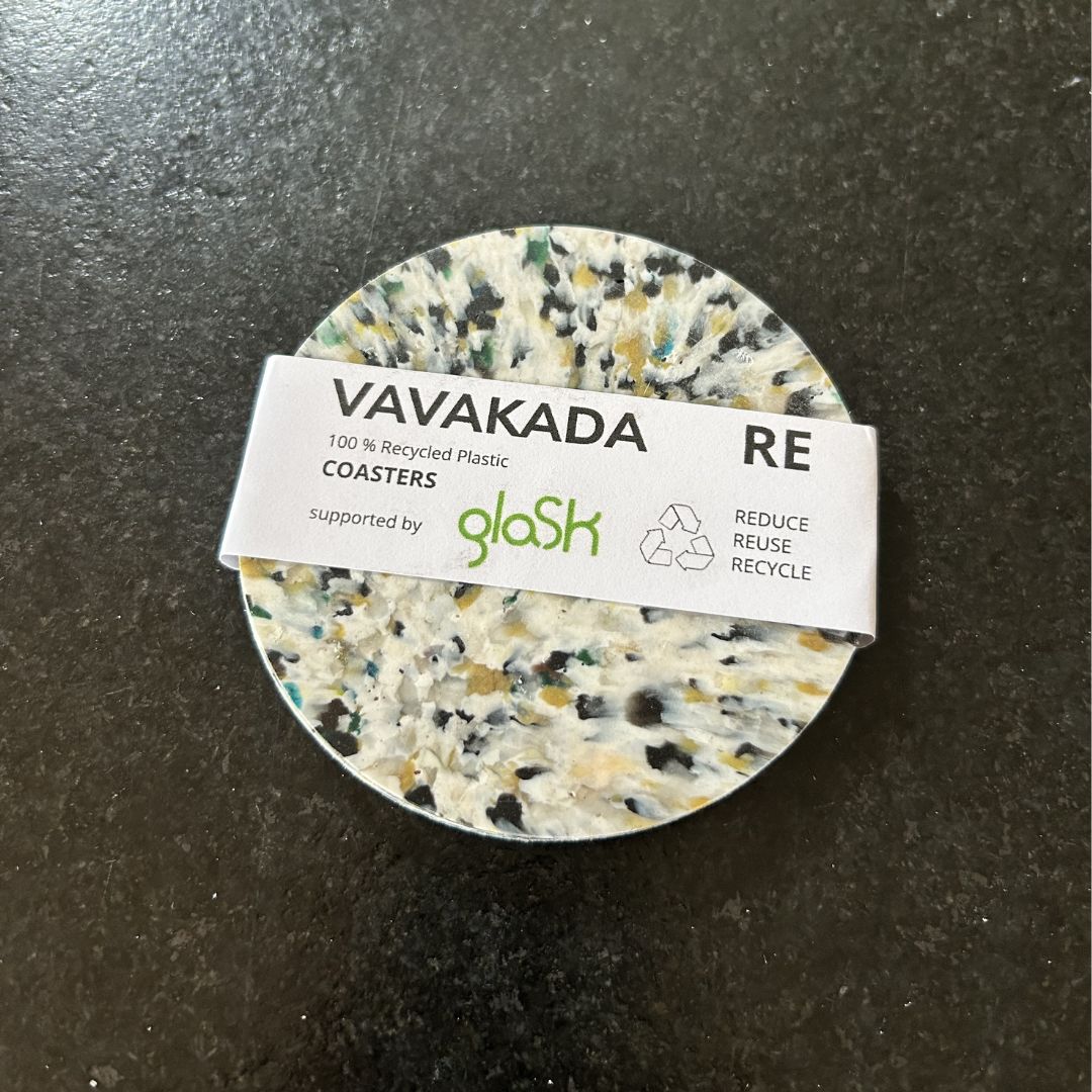 Sous-verres en plastique recyclé – Set de 2 — Blanc, noir &amp; doré