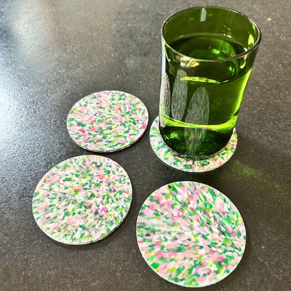 Untersetzer aus recyceltem Kunststoff – 4er-Set – Grün &amp; Rosa
