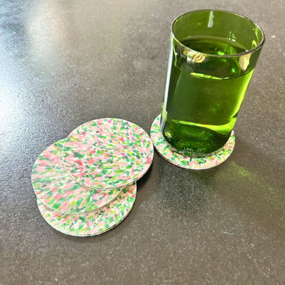 Untersetzer aus recyceltem Kunststoff – 4er-Set – Grün &amp; Rosa