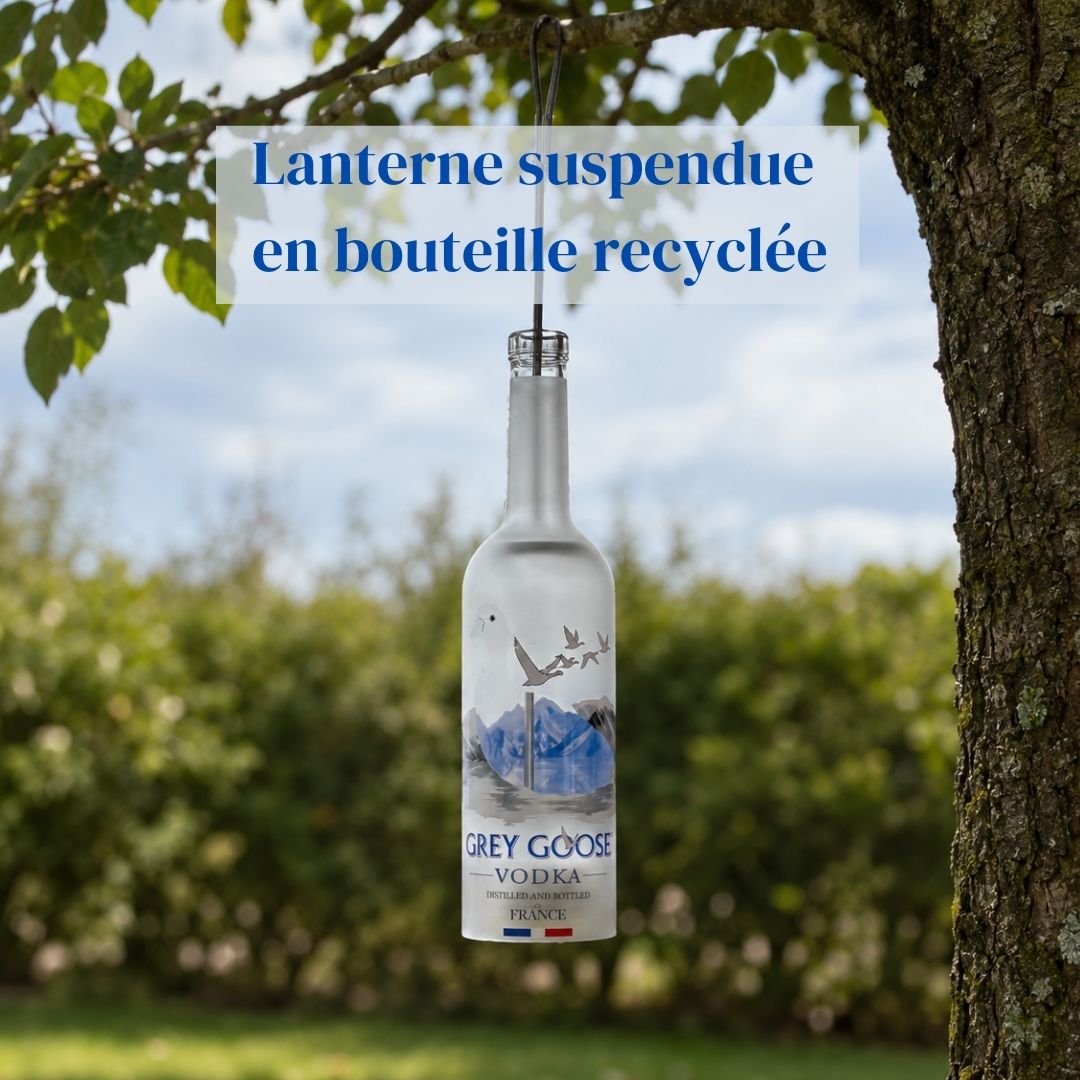 Hanging lamp made from a recycled vodka bottle