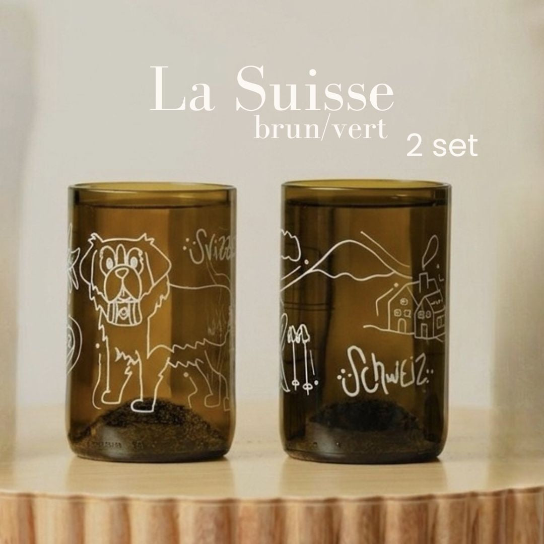 La Suisse - Set de 2 verres recyclés verts/bruns