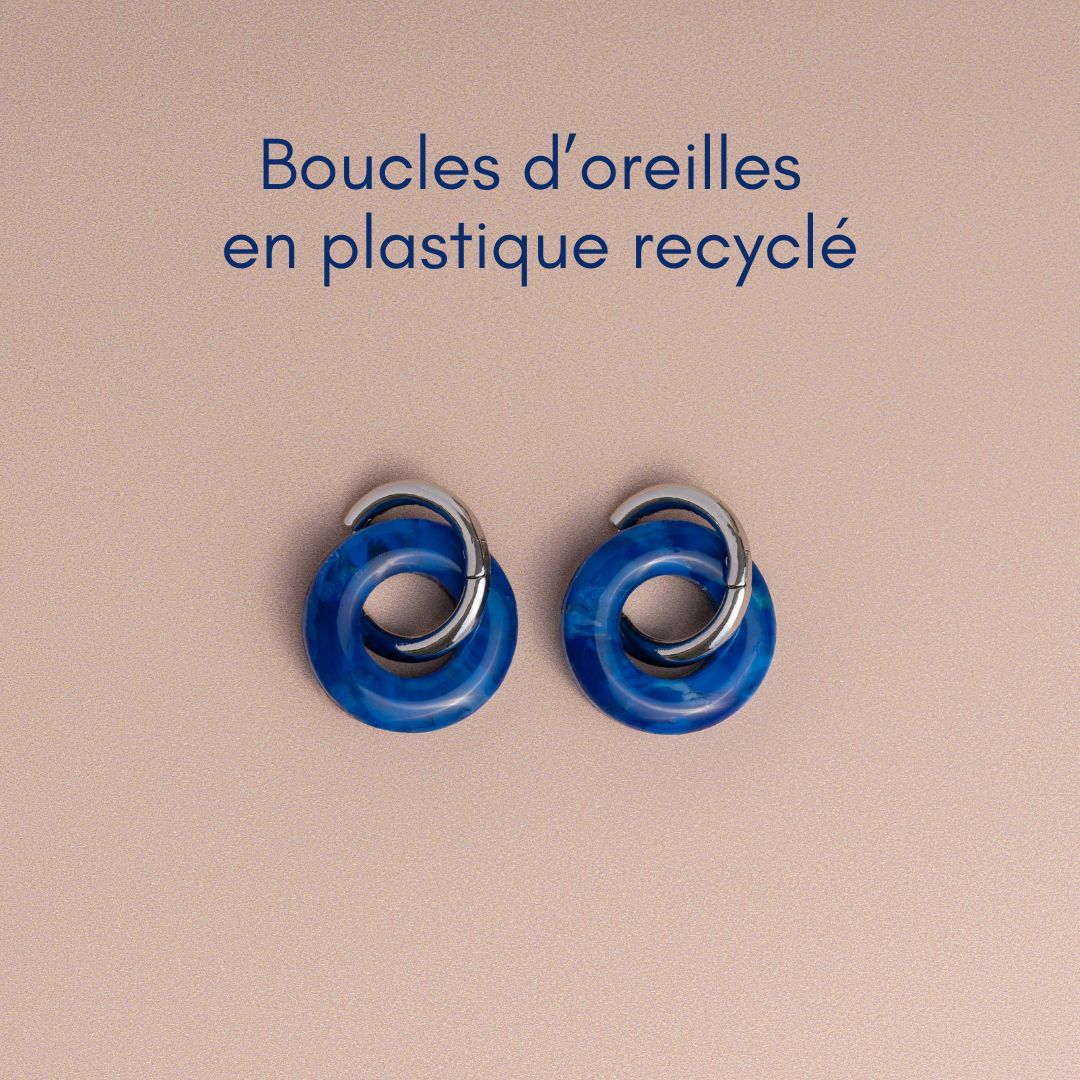 Boucles d’oreilles créoles en plastique recyclé – bleu