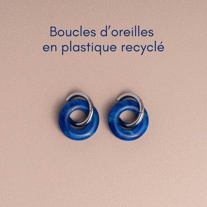 Boucles d’oreilles créoles en plastique recyclé – bleu