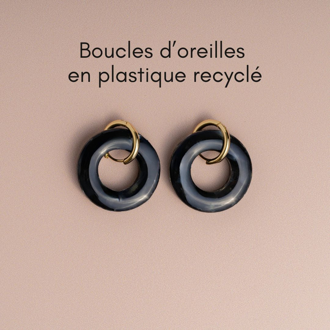 Boucles d’oreilles créoles en plastique recyclé – noir