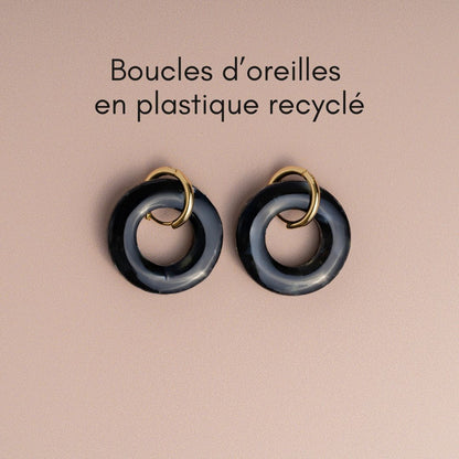 Boucles d’oreilles créoles en plastique recyclé – noir