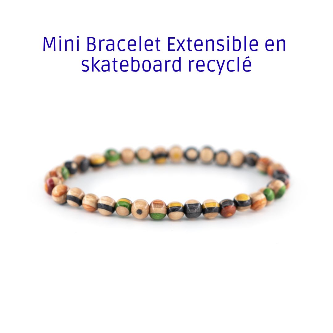 Grünes Armband aus recyceltem Skateboard – elastisches Holzperlen-Armband