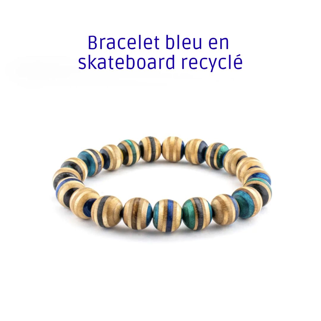 Green Recycled Skateboard Bracelet – Stretch Wood Bead Bracelet