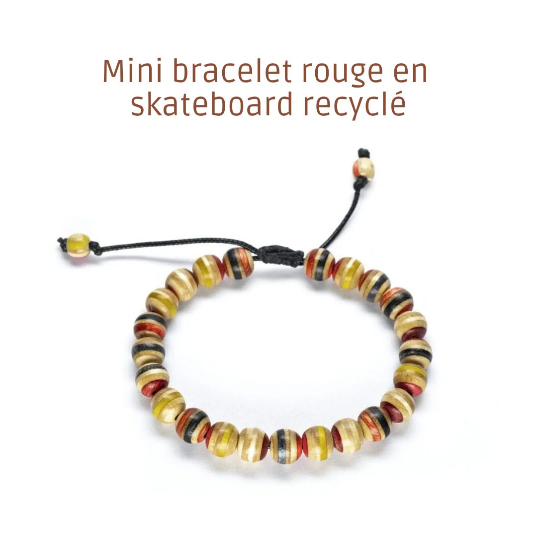 Red Recycled Skateboard Bracelet – Handmade Wood Bead Bracelet