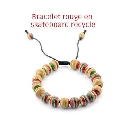 Rotes Armband aus recyceltem Skateboard – Holzperlen-Armband