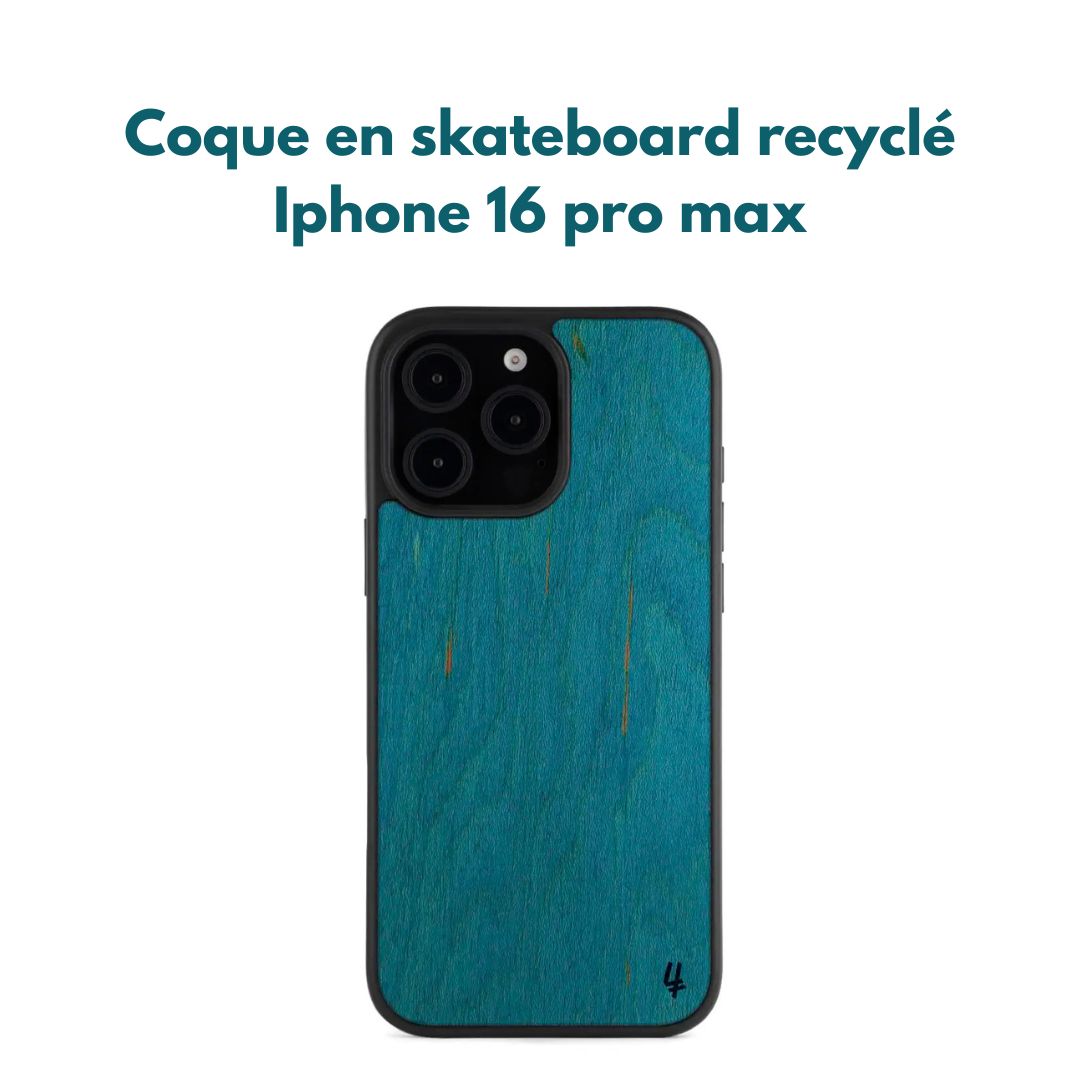 Coque bleue en skateboard recyclé – iPhone 16 Pro Max