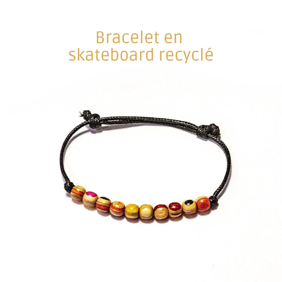 Minimal Recycled Skateboard Bracelet – Handmade Wood Bead Bracelet