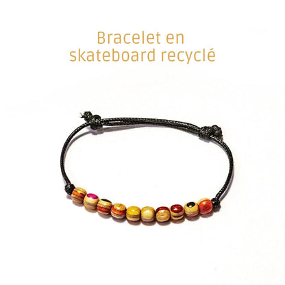 Minimal Recycled Skateboard Bracelet – Handmade Wood Bead Bracelet