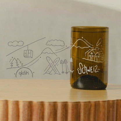 Schweiz - Set aus 4 grünen/braunen recycelten Gläsern