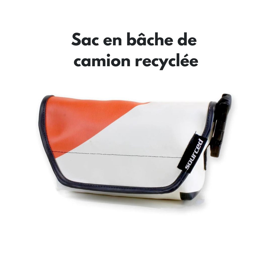 Sac blanc et orange en bâche de camion recyclée – sac convertible 3-en-1