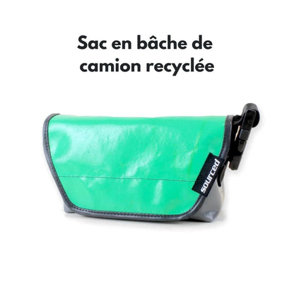 Sac gris et turquoise en bâche de camion recyclée – sac convertible 3-en-1